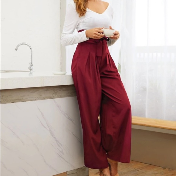 Boho belted high waisted wide leg pants - Picture 9 of 15